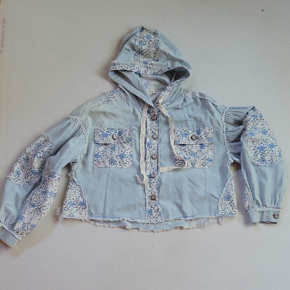 Women's Blue Floral Hooded Jacket